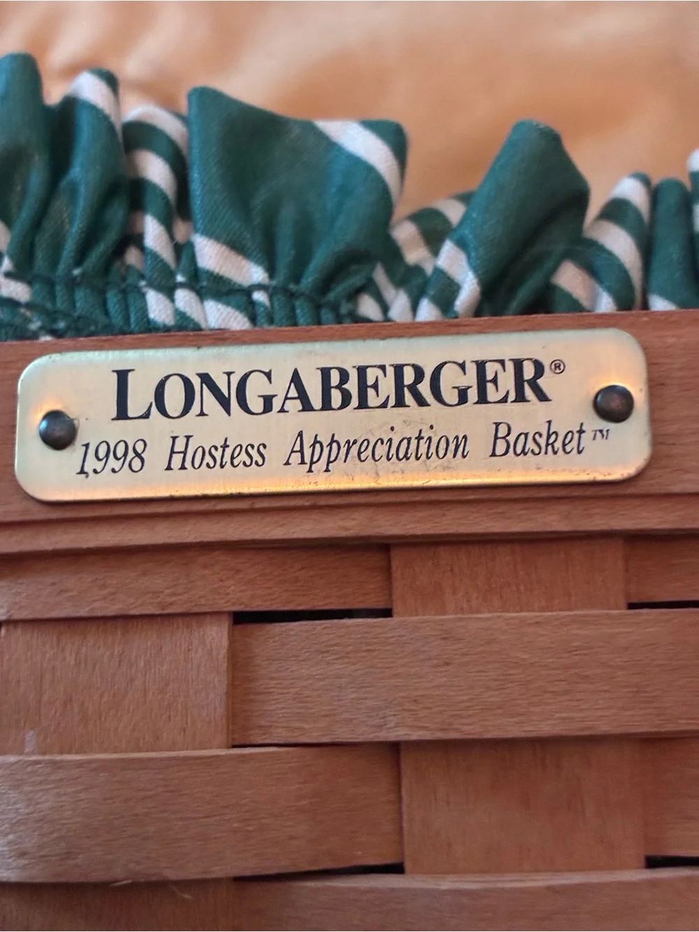 Longaberger Vintage Green & Natural Woven Basket Hostess Basket